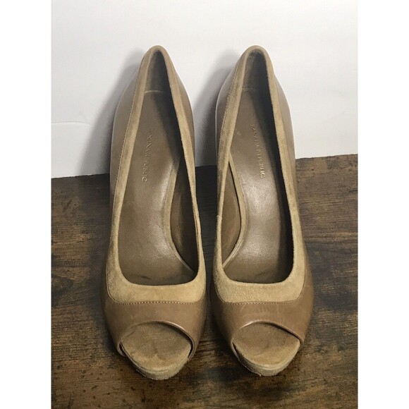 Banana Republic Heels Womens 7 Brown Taupe Leather Suede Open Toe Pump Office - Picture 3 of 10